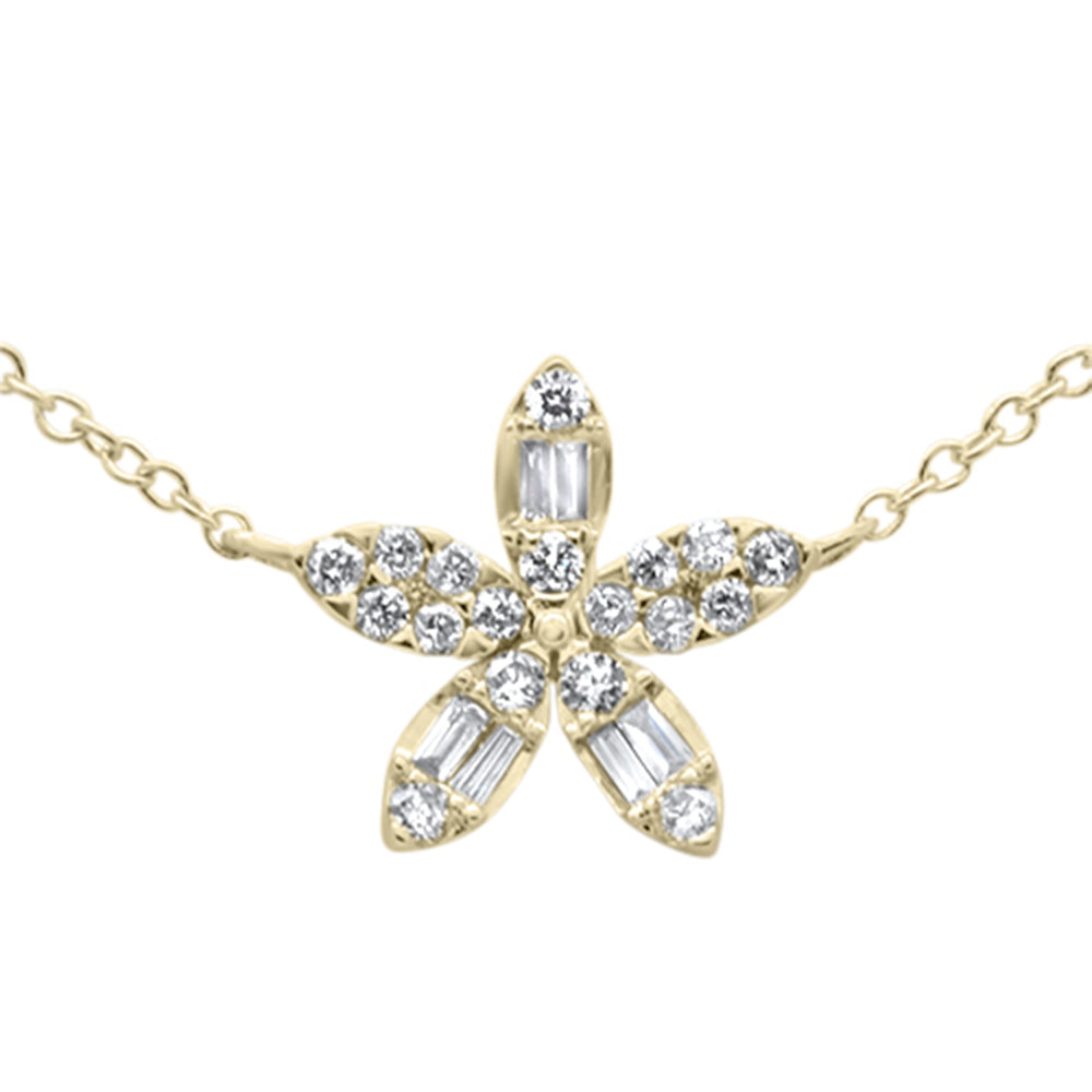 ''SPECIAL! .23ct G SI 14K Yellow GOLD Round & Baguette Diamond Flower Pendant Necklace 16-18''''''