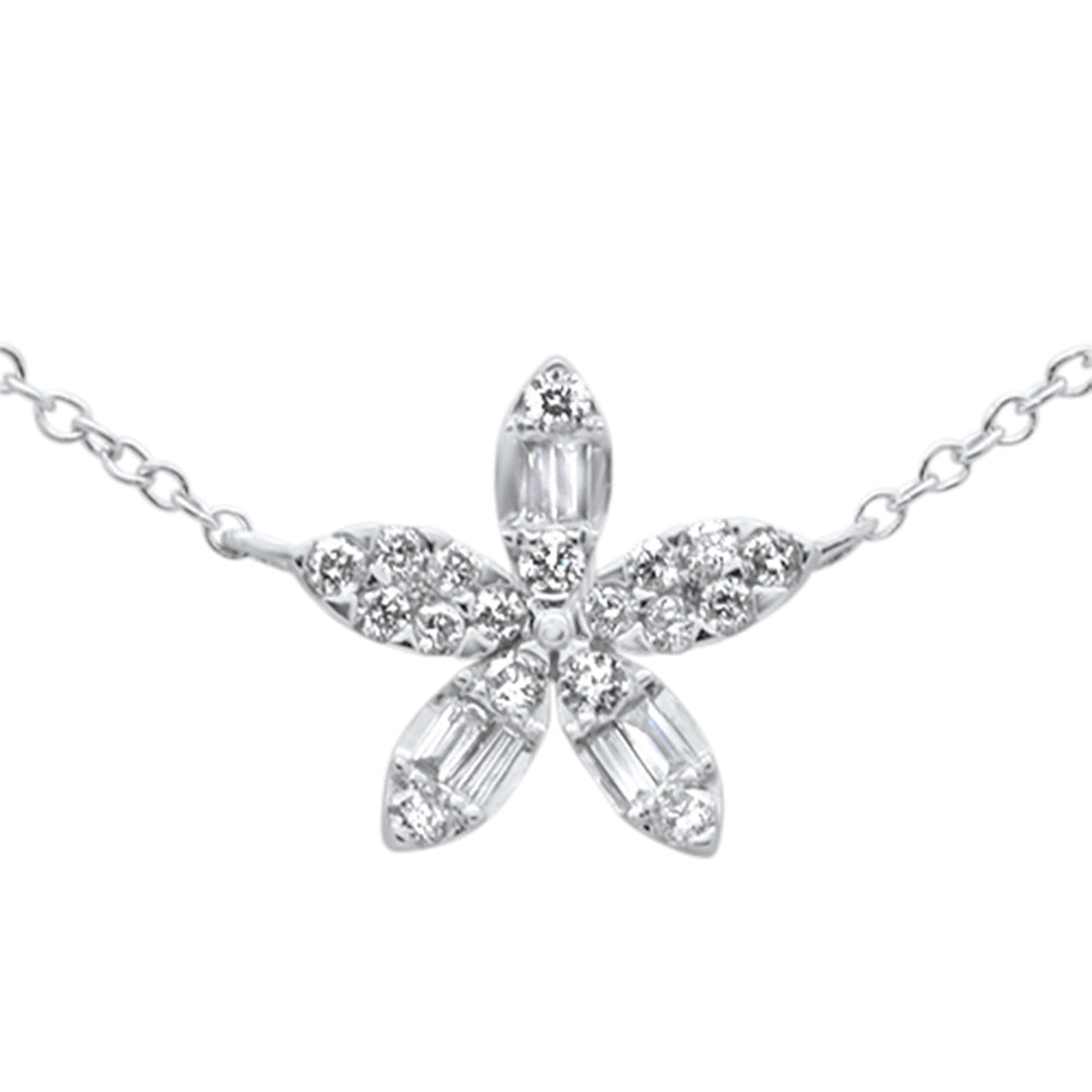 ''SPECIAL! .23ct G SI 14K White Gold Round & Baguette Diamond FLOWER Pendant Necklace 16-18''''''