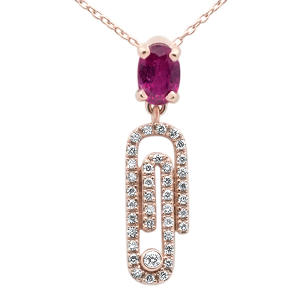 ''SPECIAL! .92ct G SI 14K Rose Gold Oval Ruby Gemstone & Diamond Paperclip Pendant NECKLACE 18''''''