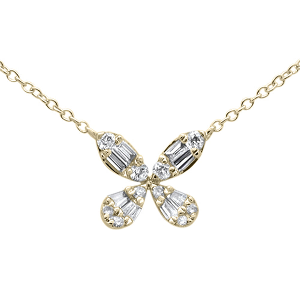 ''SPECIAL! .30ct G SI 14K Yellow Gold Diamond FLOWER Round & Baguette Pendant Necklace 16-18''''''