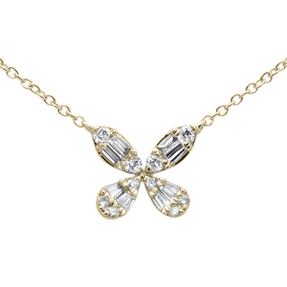''SPECIAL! .30ct G SI 14K Yellow GOLD Diamond Flower Round & Baguette Pendant Necklace 16-18''''''