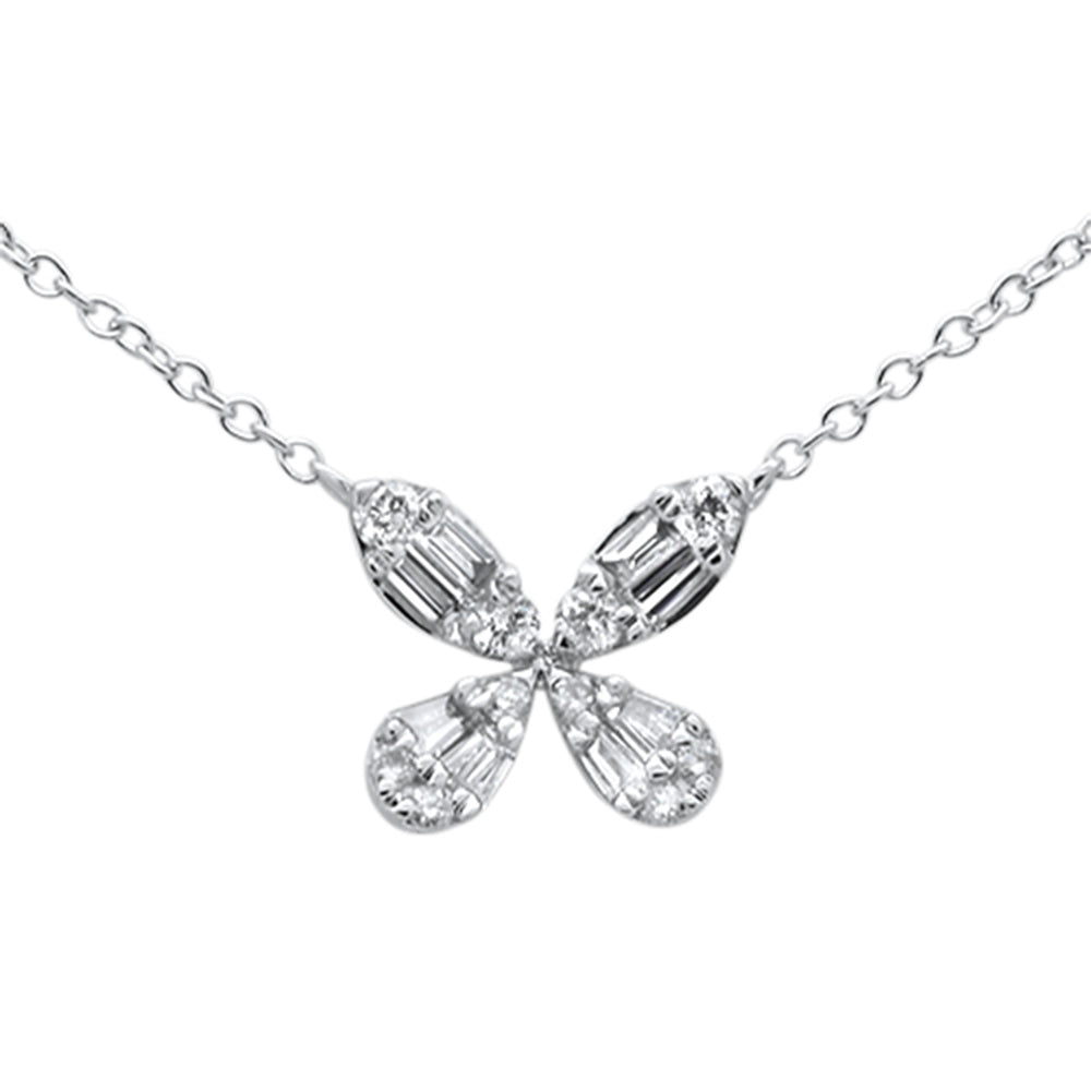 ''SPECIAL! .28ct G SI 14K White Gold Diamond Flower Round & Baguette PENDANT Necklace 16-18''''''