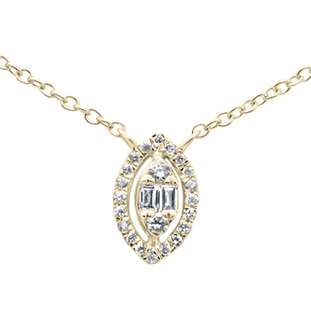 ''SPECIAL! .12ct G SI 14K Yellow Gold Marquee Shaped Round & Baguette DIAMOND Pendant Necklace 18''''''