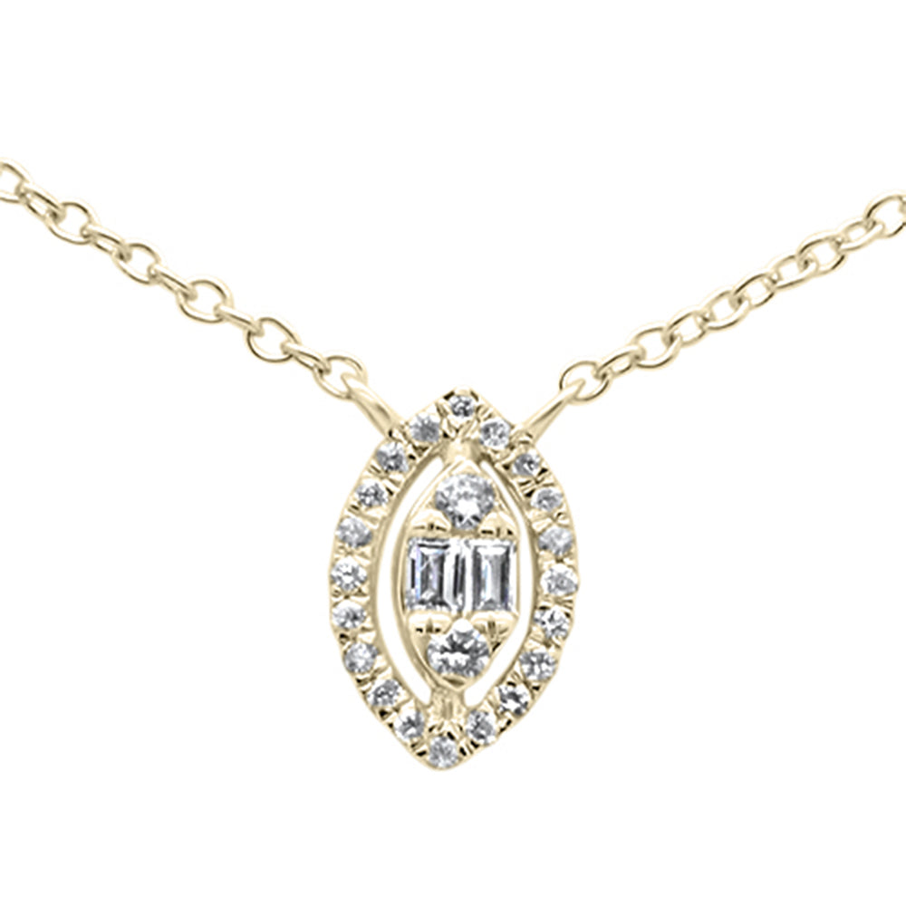 ''SPECIAL! .12ct G SI 14K Yellow GOLD Marquee Shaped Round & Baguette Diamond Pendant Necklace 18''''''