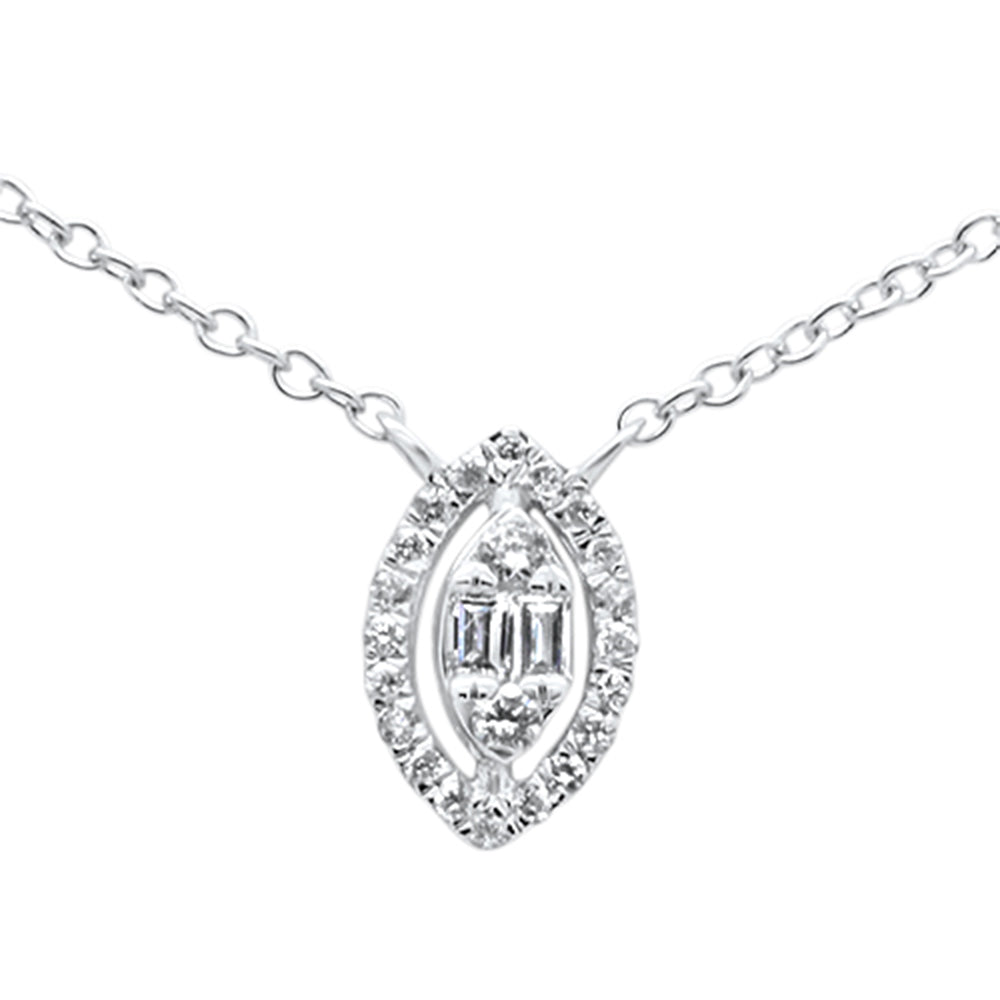 ''SPECIAL! .10ct G SI 14K White Gold Marquee Shaped Round & Baguette Diamond Pendant NECKLACE 18''''''