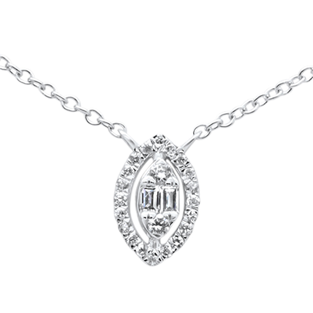 ''SPECIAL! .10ct G SI 14K White Gold Marquee Shaped Round & Baguette Diamond PENDANT Necklace 18''''''