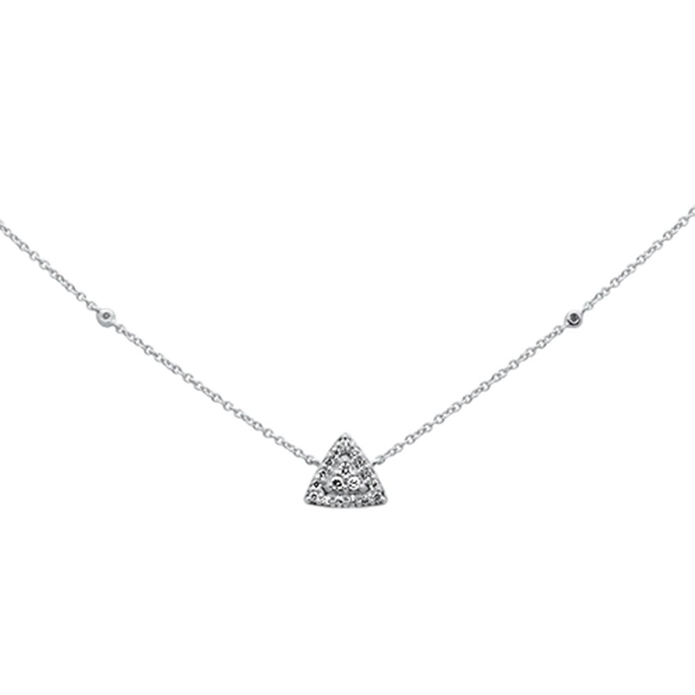 .13ct G SI 14K White Gold DIAMOND Triangle Shaped Pendant Necklace 18'