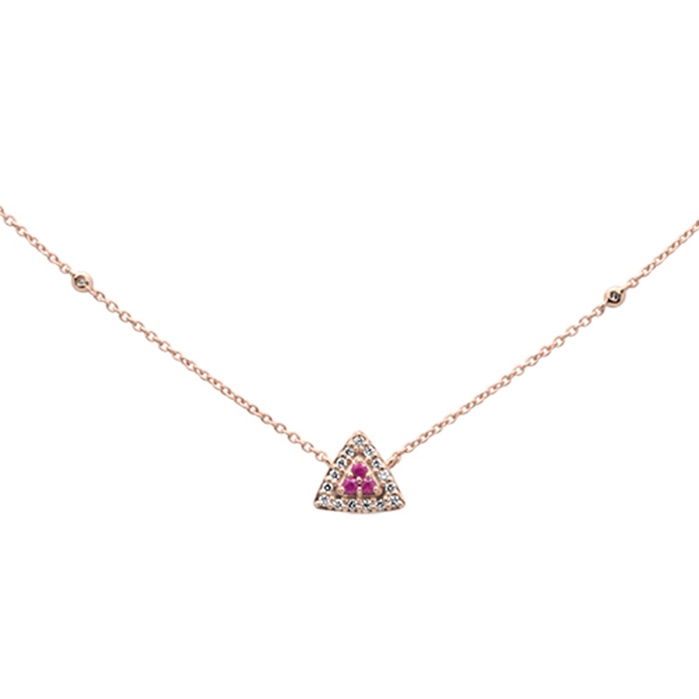 ''.19ct G SI 14K Rose Gold Triangle Shaped Ruby Gemstone & Diamond PENDANT Necklace 18''''''