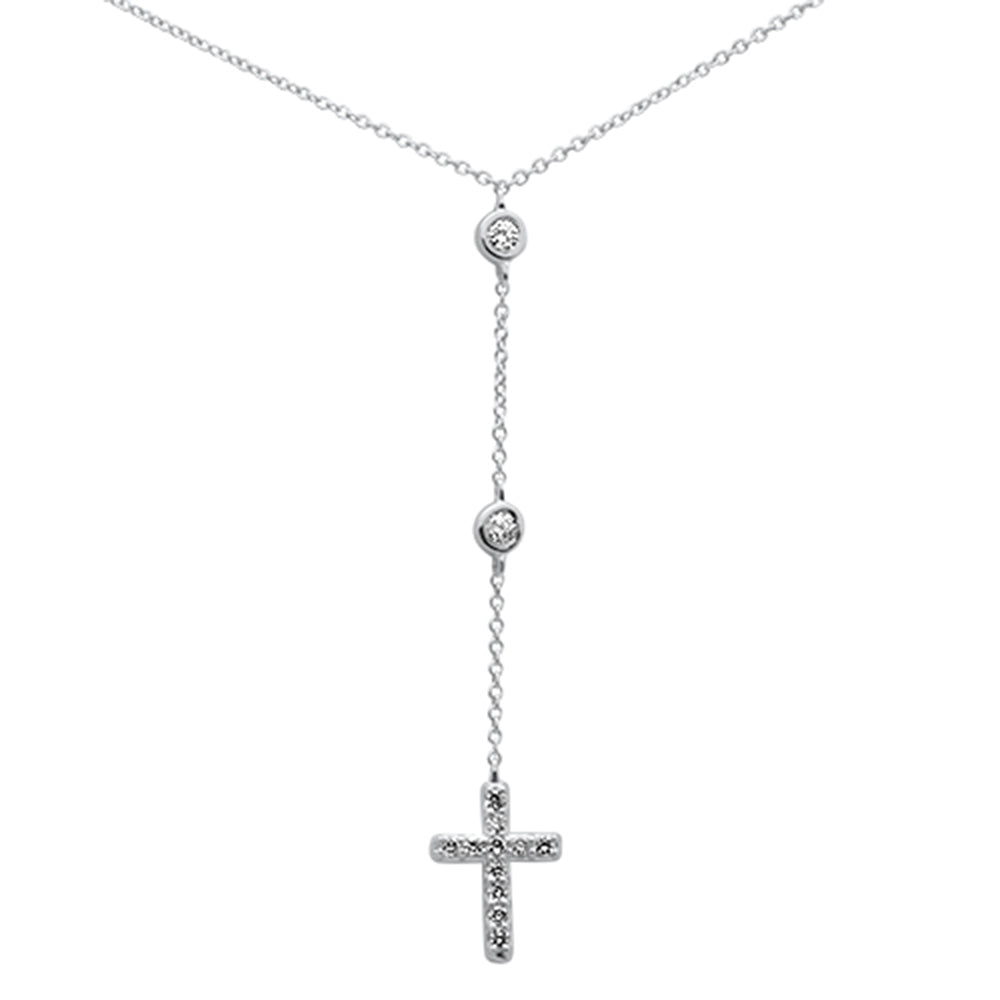 ''.20ct G SI 14K White GOLD Diamond Cross Drop Pendant Lariat Necklace 16+2'''' Ext''