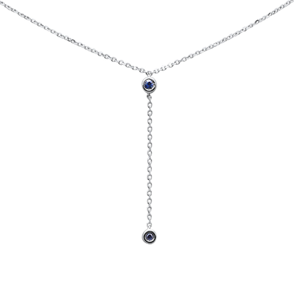 ''.07ct G SI 14K White Gold Blue Sapphire Gemstone Drop Lariat NECKLACE Pendant 16+2''''Ext''