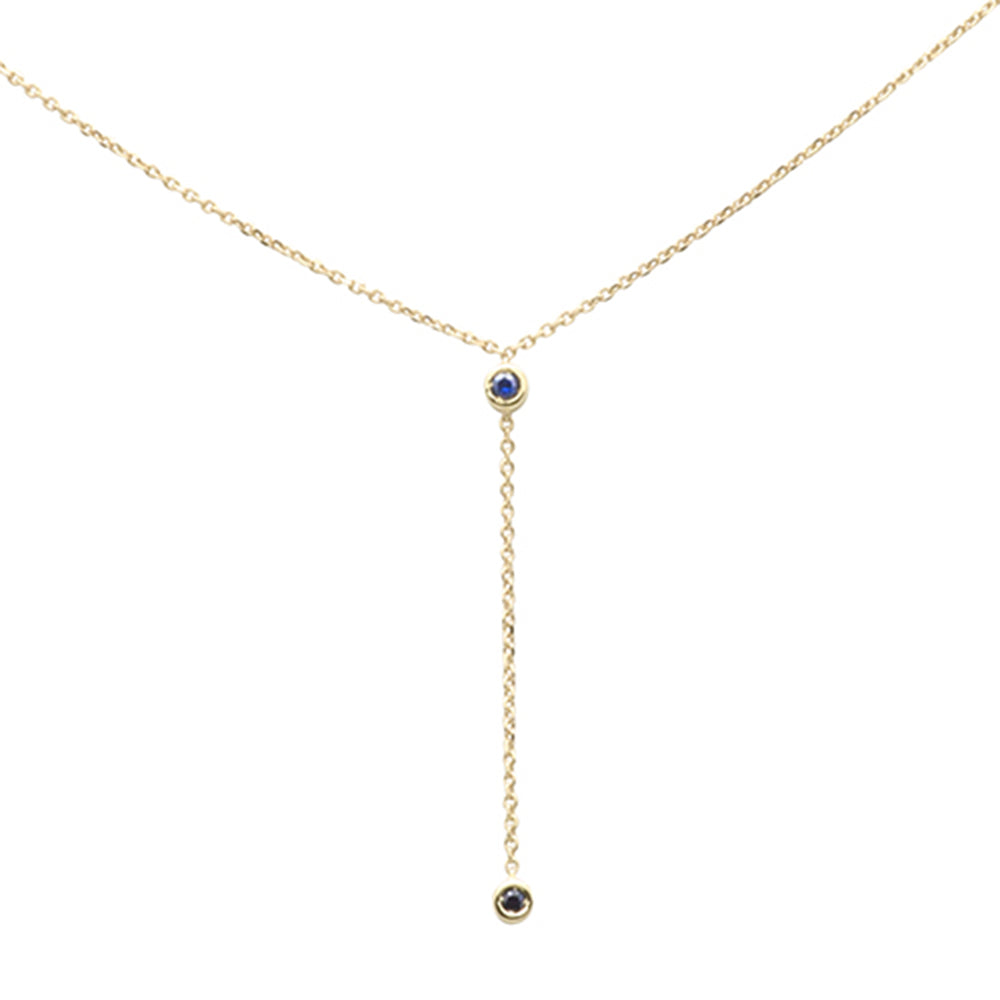 ''.07ct G SI 14K Yellow Gold Blue Sapphire Gemstone Bezel Dangling PENDANT Necklace 16'''' + 2'''' Ext.''