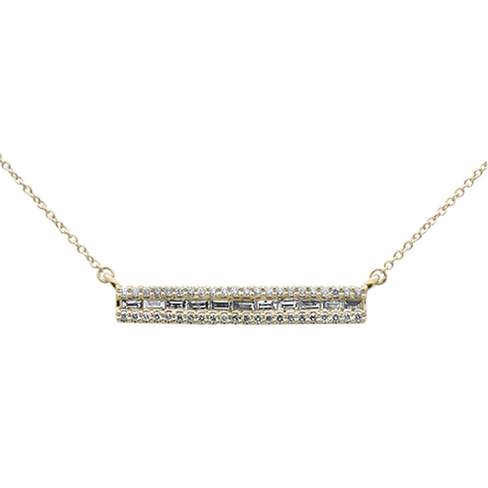 ''SPECIAL!.39ct G SI 14K Yellow GOLD Diamond Round & Baguette Bar Pendant Necklace 18'''' Long''