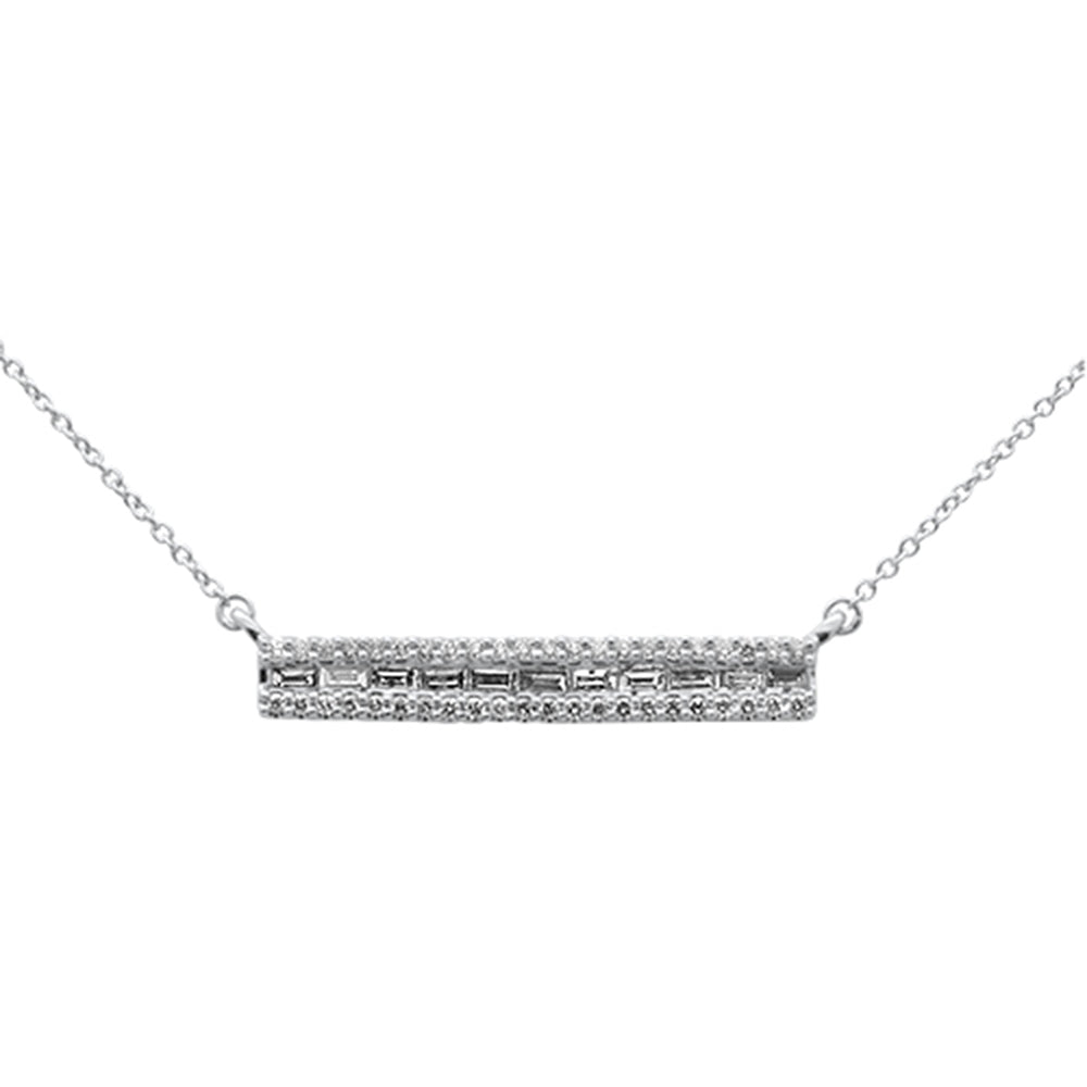 ''SPECIAL!.40ct G SI 14K White GOLD Diamond Round & Baguette Bar Pendant Necklace 18'''' Long''