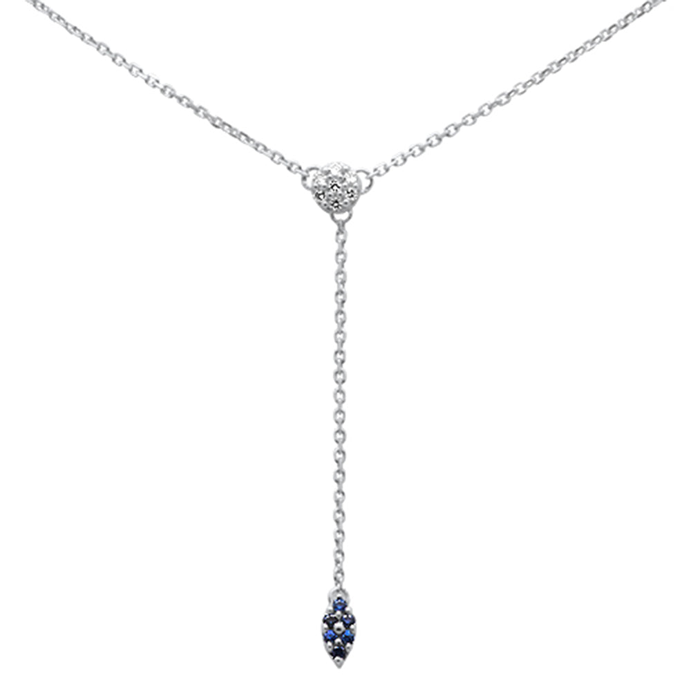 ''.13ct G SI 14K White Gold Diamond & Blue Sapphire Drop Lariat Pendant NECKLACE 18'''' Long''