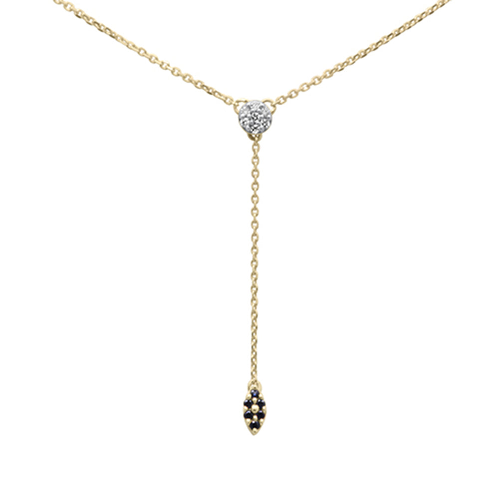 ''.13ct G SI 14K Yellow GOLD Diamond & Blue Sapphire Gemstone Drop Pendant Necklace 18'''' Long''