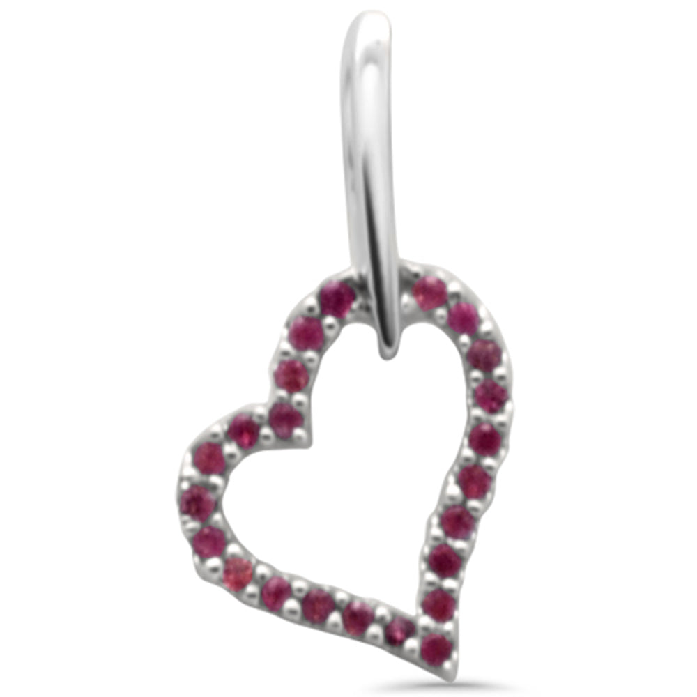 .13ct G SI 14K White Gold DIAMOND Ruby Gemstone Heart Pendant