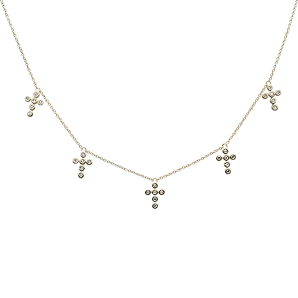 ''.13ct G SI 14K Yellow GOLD Diamond Cross Drop Pendant Necklace 18'''' Long''