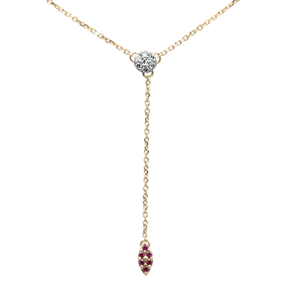 ''.12ct G SI 14K Yellow Gold Diamond & Ruby Gemstone Lariat PENDANT Necklace 18'''' Long''