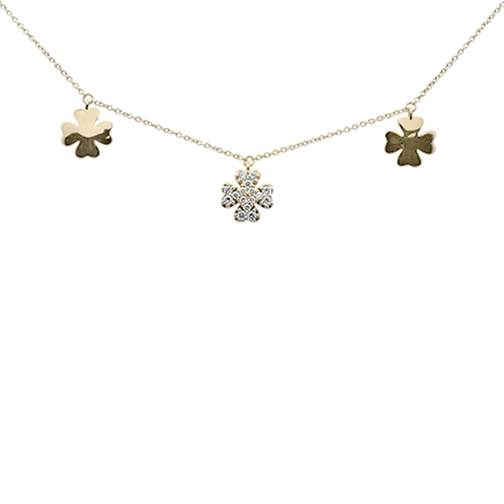 ''SPECIAL! .20ct G SI 14K Yellow Gold DIAMOND Clover Style Pendant Necklace 16'''' + 2'''' Ext''