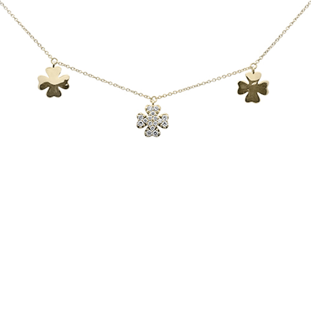 ''SPECIAL! .20ct G SI 14K Yellow GOLD Diamond Clover Style Pendant Necklace 16'''' + 2'''' Ext''