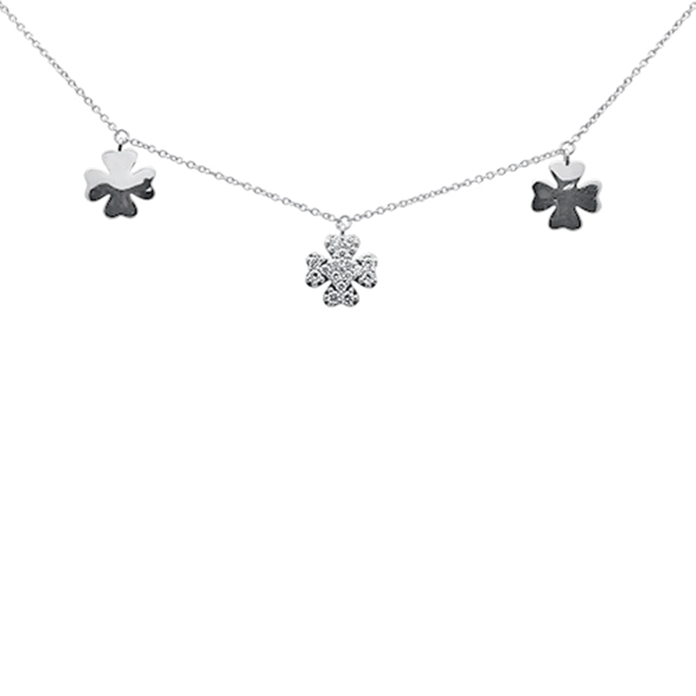 ''SPECIAL! .21ct G SI 14K White Gold Diamond Clover Style Pendant NECKLACE 16+2'''' Ext''