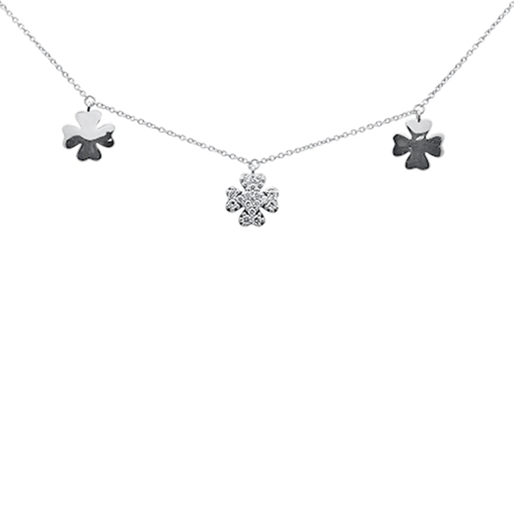 ''SPECIAL! .21ct G SI 14K White Gold DIAMOND Clover Style Pendant Necklace 16+2'''' Ext''