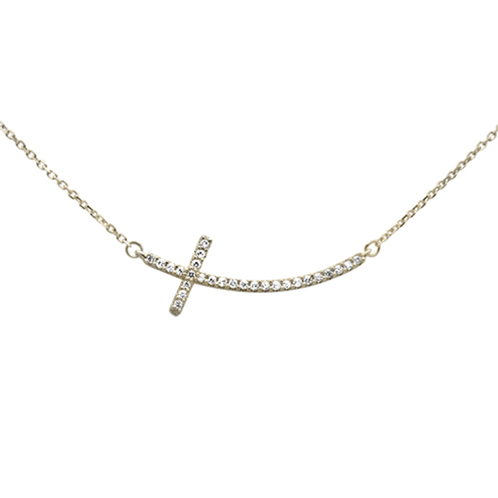 ''SPECIAL!.13ct G SI 14K Yellow Gold Diamond Sideways Cross PENDANT Necklace 18'''' Long''