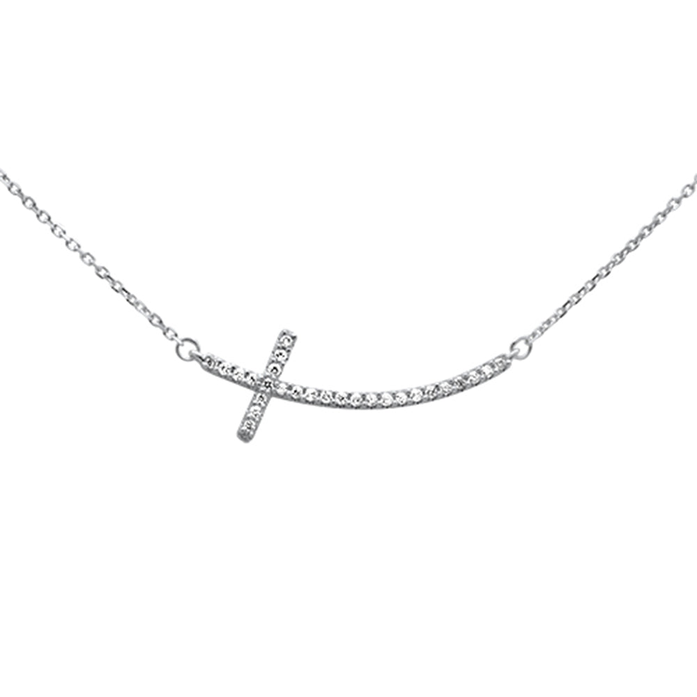 ''SPECIAL!.13ct G SI 14K White GOLD Diamond Sideways Cross Pendant Necklace 18''''''