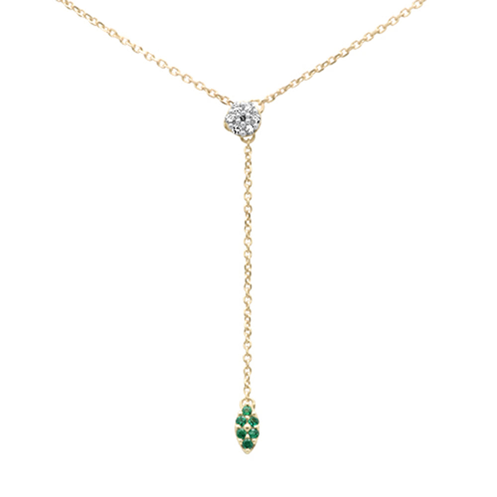 ''.11ct G SI 14K Yellow Gold Diamond & Emerald Gemstone Lariat PENDANT Necklace 18'''' Long''