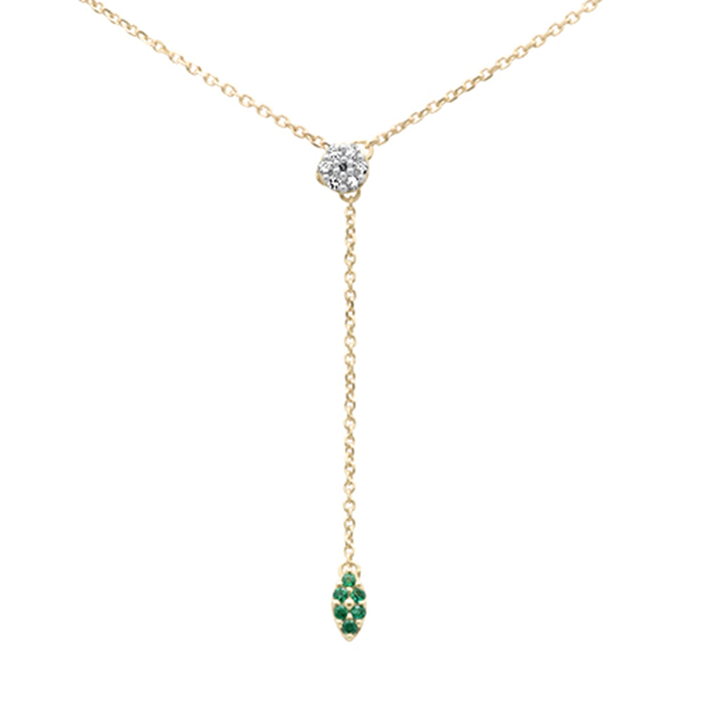 ''.11ct G SI 14K Yellow Gold DIAMOND & Emerald Gemstone Lariat Pendant Necklace 18'''' Long''