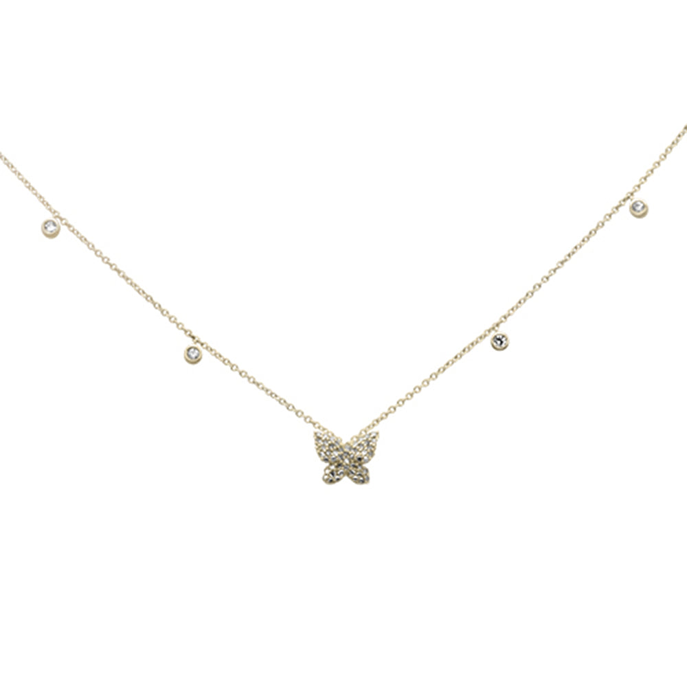 ''.21ct G SI 14K Yellow Gold Diamond Butterfly Pendant NECKLACE 16+2'''' Ext''