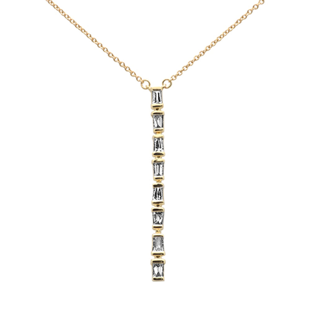 ''SPECIAL!.28ct G SI 14K Yellow GOLD Baguette Diamond Drop Line Pendant Necklace 18'''' Long''