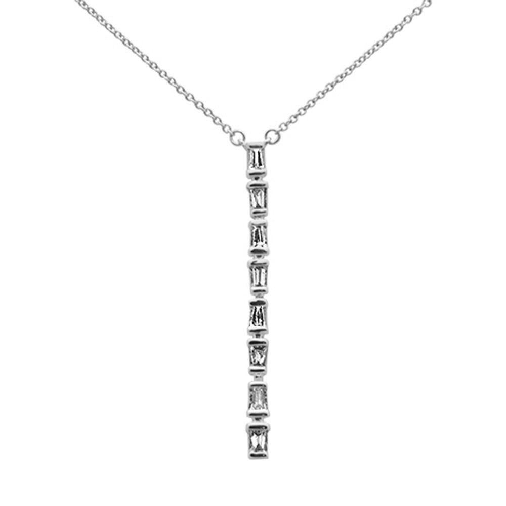 ''SPECIAL! .28ct G SI 14K White Gold Baguette Diamond Drop Line Pendant NECKLACE 18'''' Long''