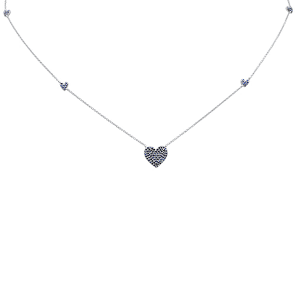 ''SPECIAL!.66ct G SI 14K White Gold Blue Sapphire Gemstone Heart Pendant NECKLACE 18''''''