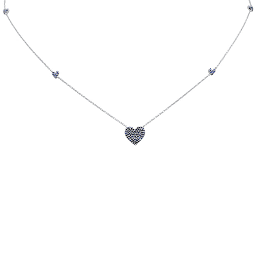 ''SPECIAL!.66ct G SI 14K White GOLD Blue Sapphire Gemstone Heart Pendant Necklace 18''''''