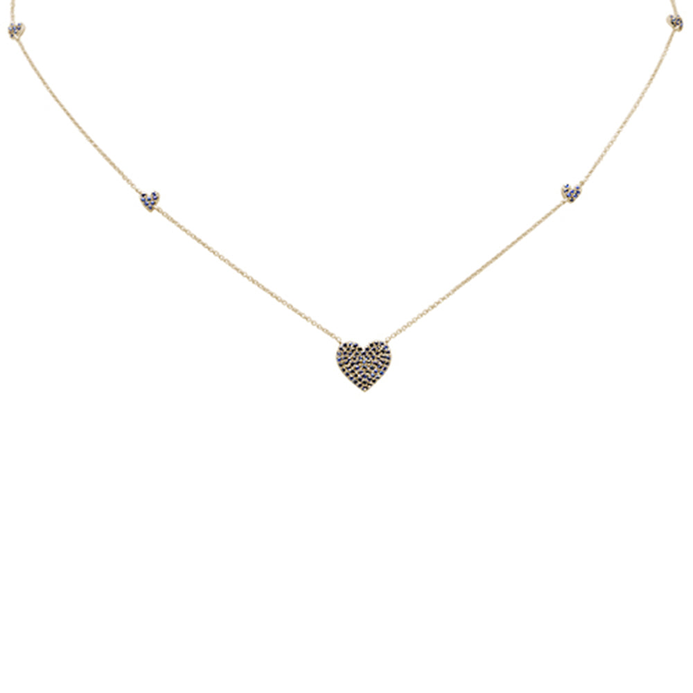 ''SPECIAL!.68ct G SI 14K Yellow GOLD Blue Sapphire Gemstone Heart Pendant Necklace 18''''''