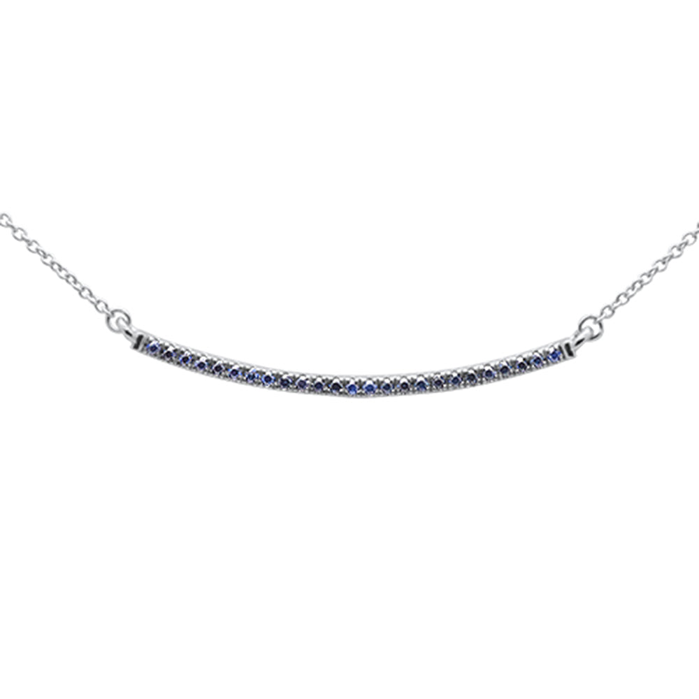 ''.21ct G SI 14K White GOLD Diamond Blue Sapphire Gemstone Bar Pendant 18'''' Long''