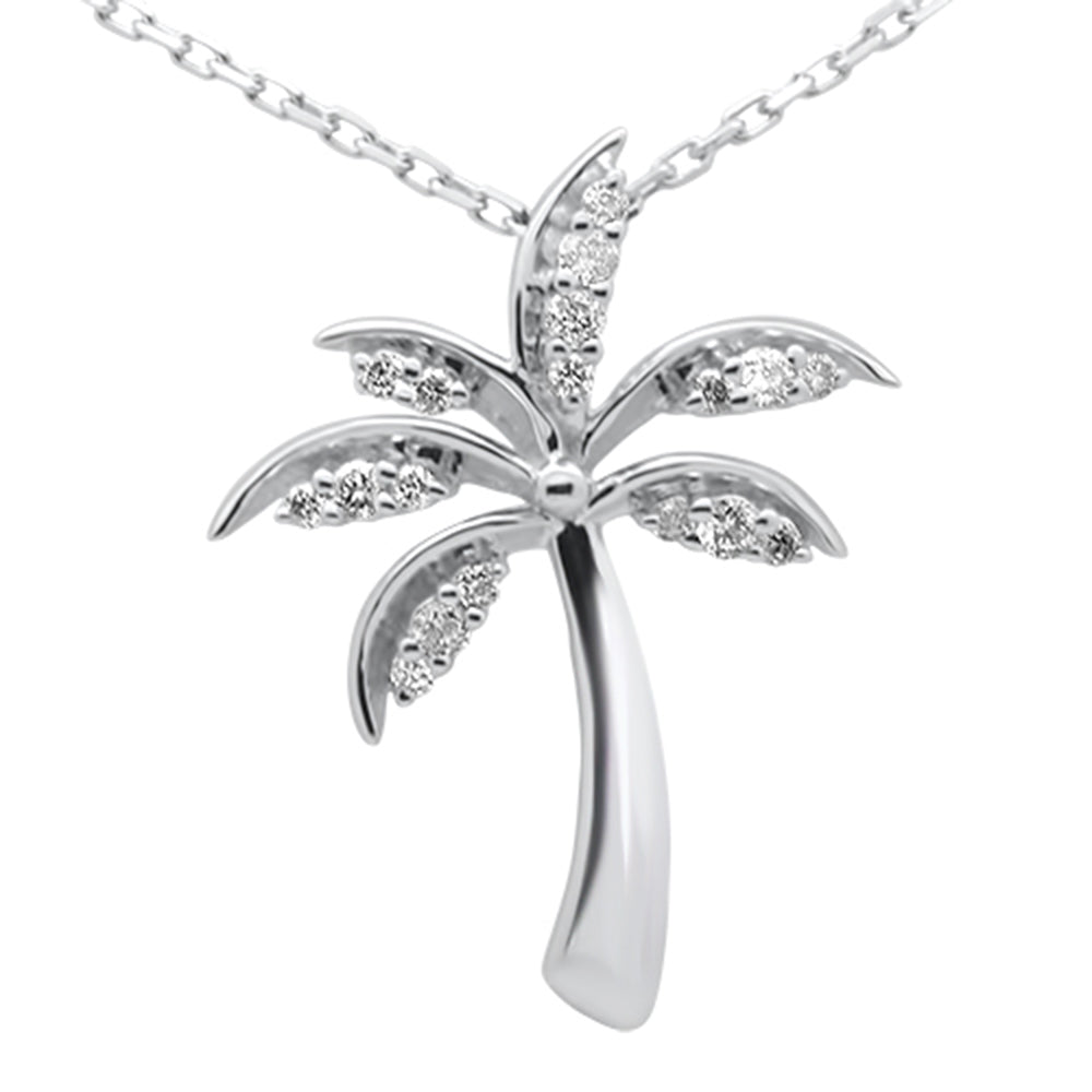 .14ct G SI 14K White Gold DIAMOND Palm Tree Pendant