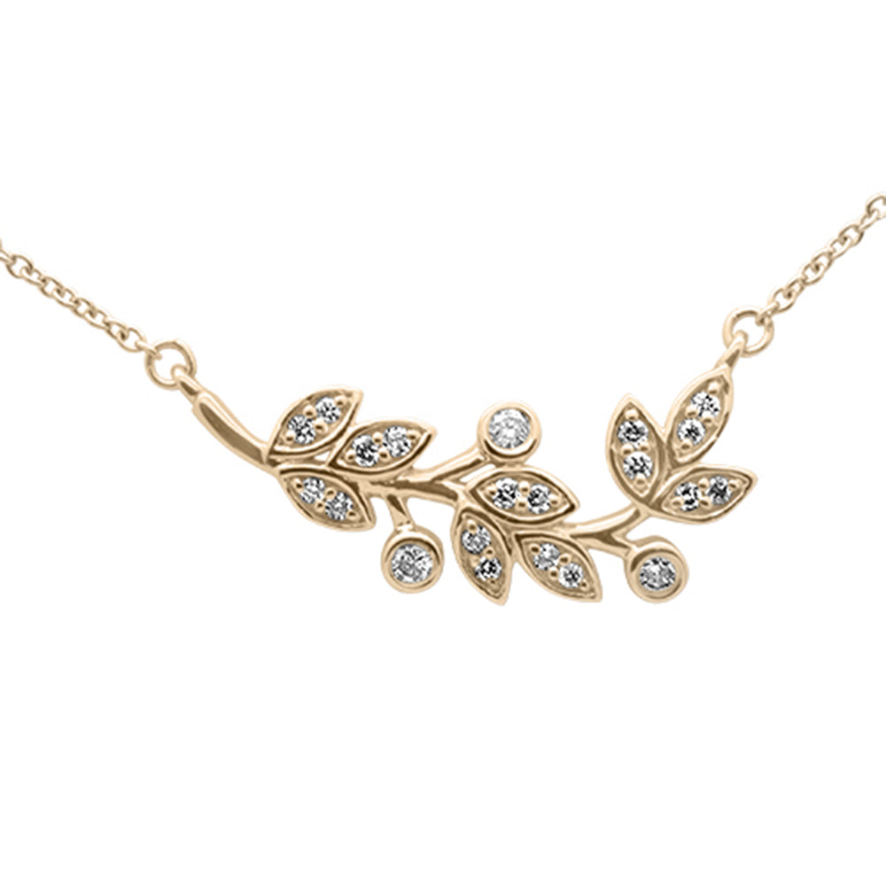 ''SPECIAL! .14ct G SI 14K Yellow Gold DIAMOND Olive Branch Leaf Pendant Necklace 18'''' Long''