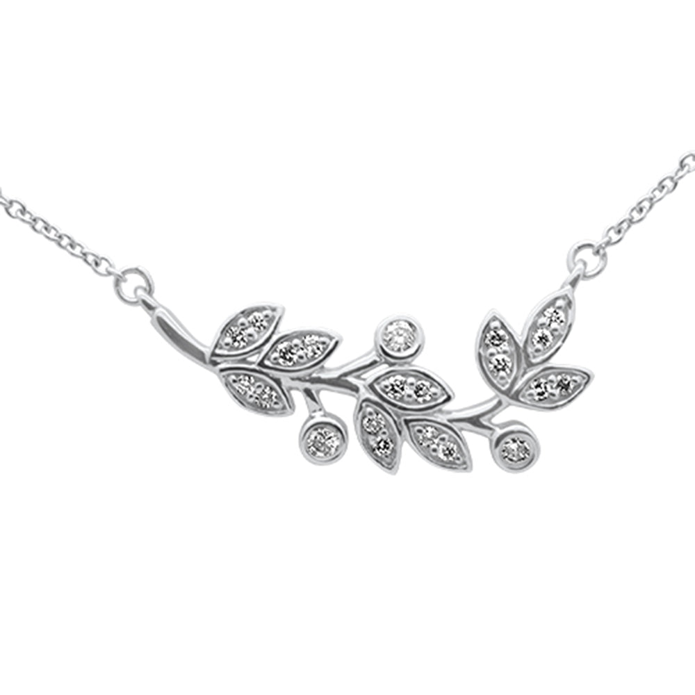 ''SPECIAL! .14ct G SI 14K White GOLD Diamond Olive Branch Leaf Pendant Necklace 18'''' Long''