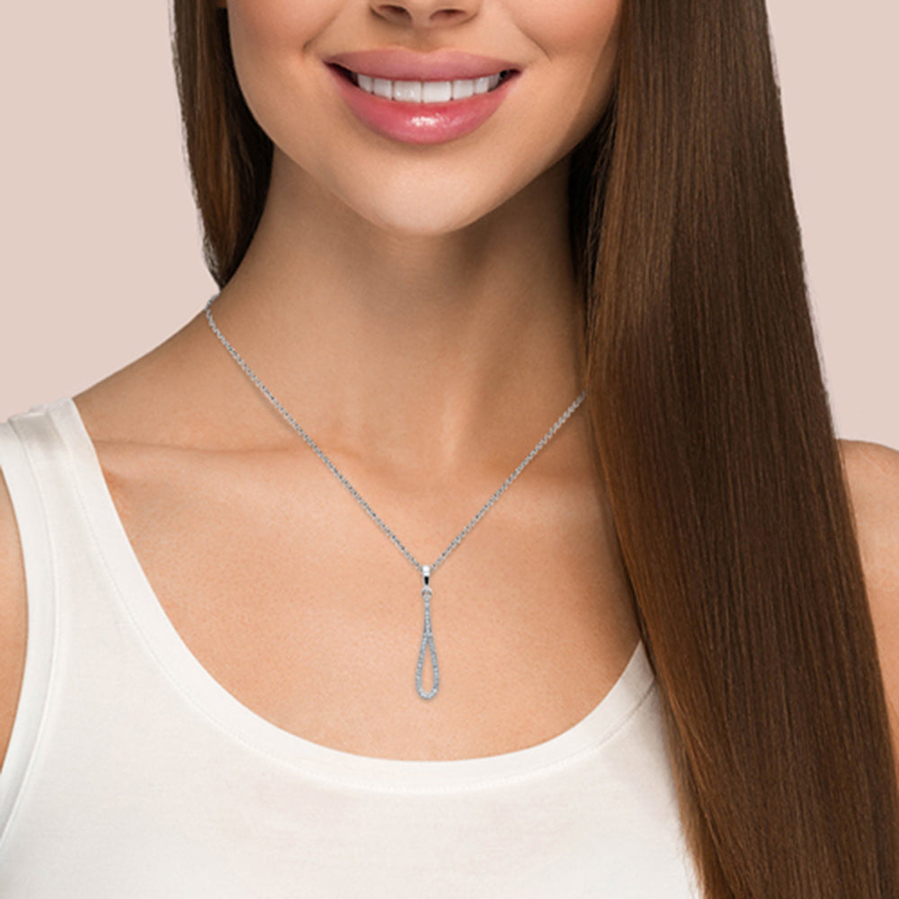 ''.10ct G SI 14K White Gold DIAMOND Tear Drop Pendant with 18'''' Chain''