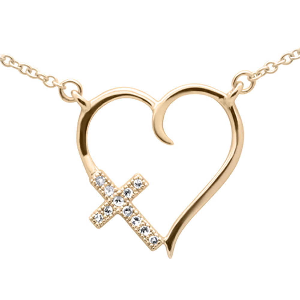 ''.03ct G SI 14K Yellow Gold Diamond Heart with Cross Pendant NECKLACE 18'''' Long''