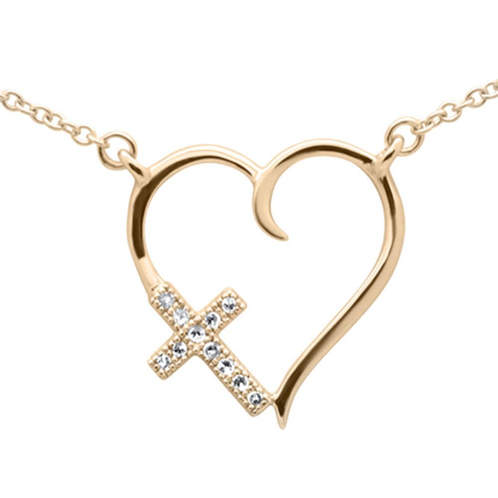 ''.03ct G SI 14K Yellow Gold DIAMOND Heart with Cross Pendant Necklace 18'''' Long''