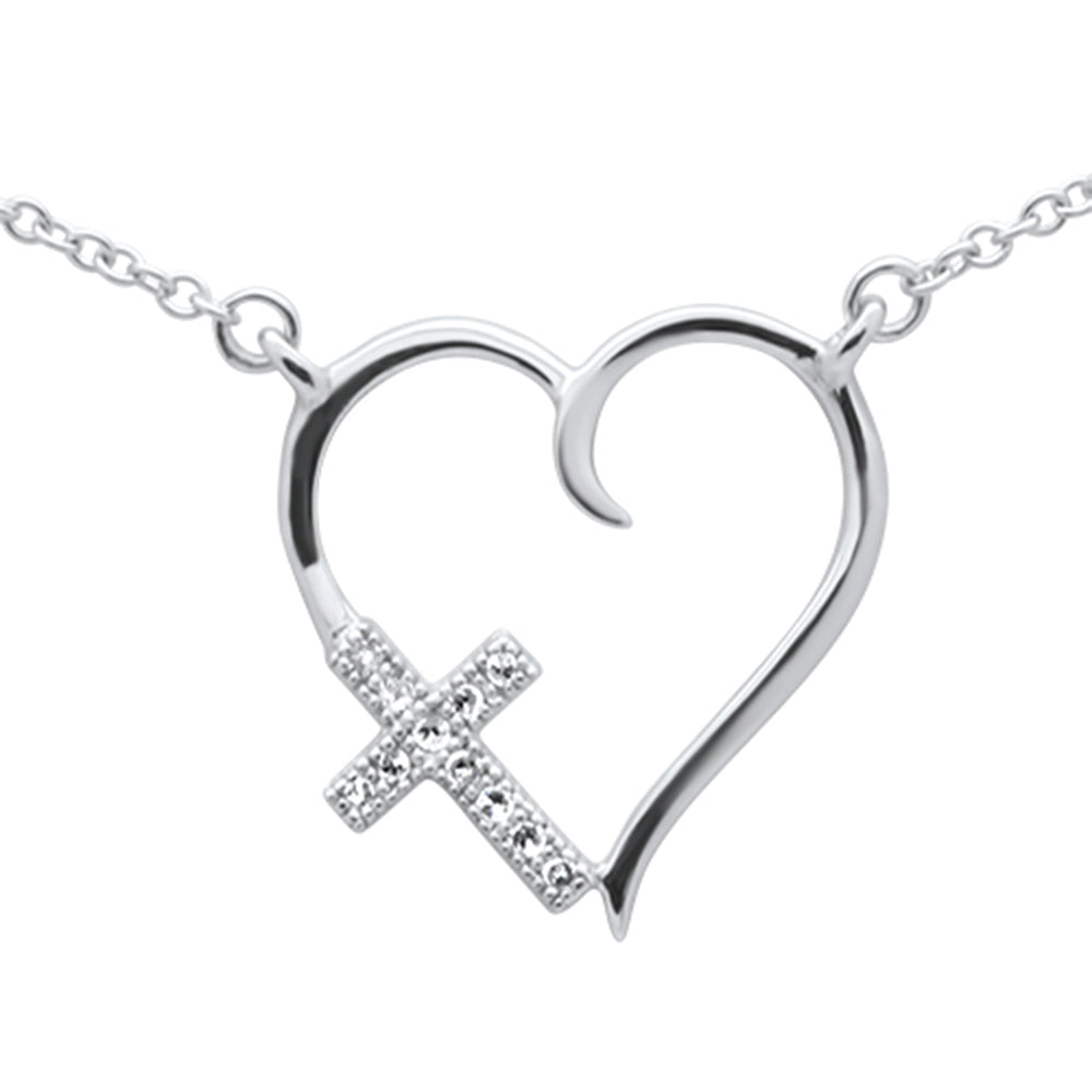 ''.03ct G SI 14K White GOLD Diamond Heart with Cross Pendant Necklace 18'''' Long''