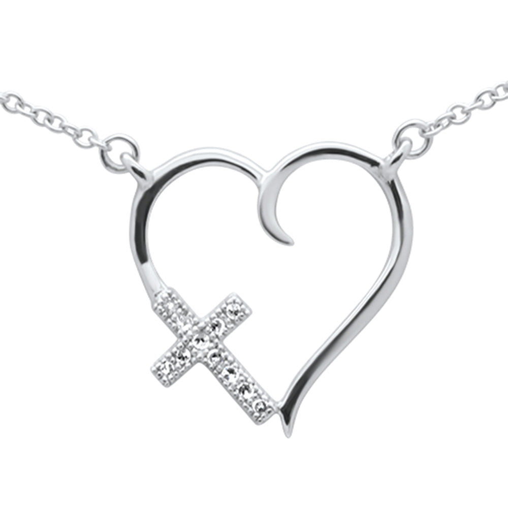 ''.03ct G SI 14K White Gold Diamond Heart with Cross Pendant NECKLACE 18'''' Long''