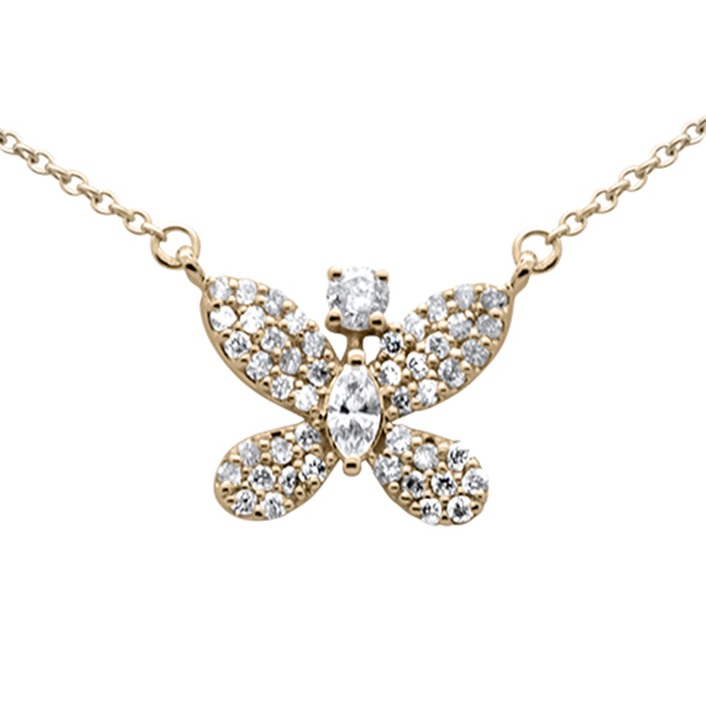 ''SPECIAL! .36ct G SI 14K Yellow Gold Diamond Butterfly Pendant NECKLACE 18'''' Long''