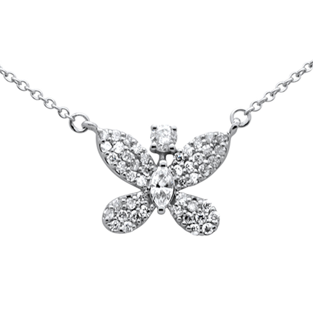 ''SPECIAL! .37ct G SI 14K White Gold Diamond Butterfly PENDANT Necklace 18'''' Long''