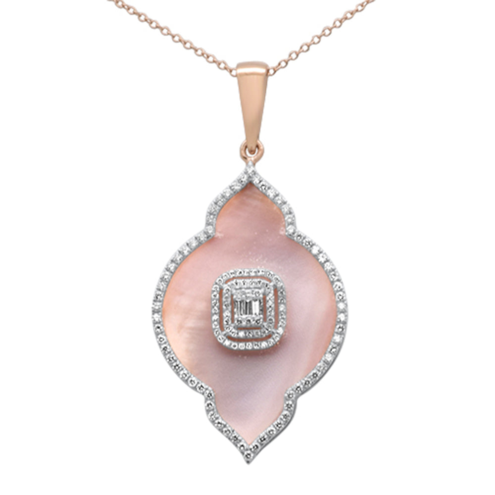 ''SPECIAL! 14.17ct G SI 14K Rose Gold Diamond Pink Mother of Pearl Pendant NECKLACE 18'''' Long''