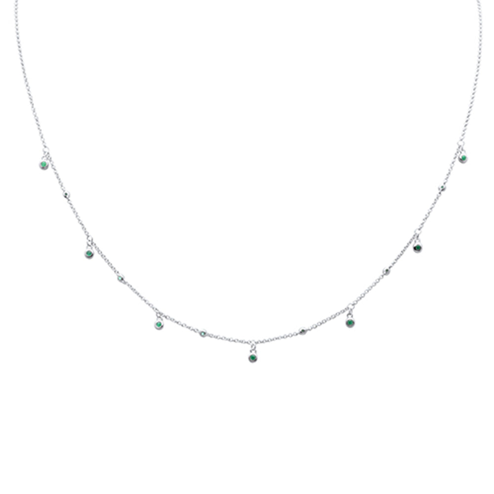 ''.13ct G SI 14K White Gold Emerald Gemstone Dangling Pendant NECKLACE 18'''' Long''