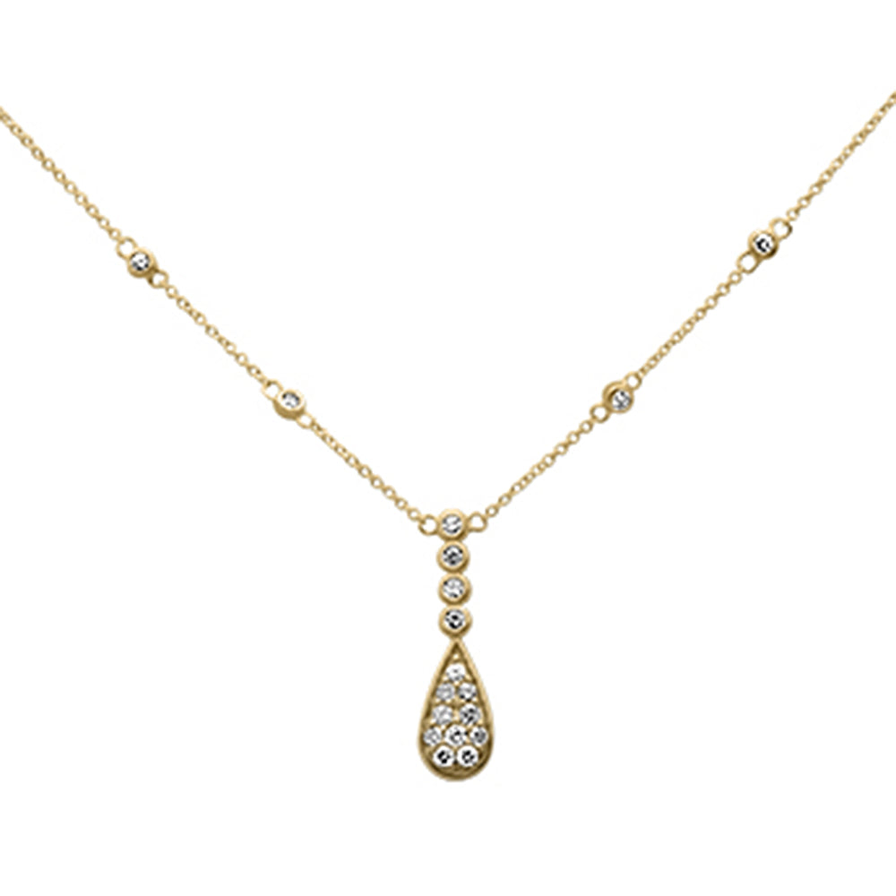 ''SPECIAL! .42ct G SI 14K Yellow GOLD Diamond Pear & Round Shaped Drop Pendant Necklace 16'''' + 2'''' Lo